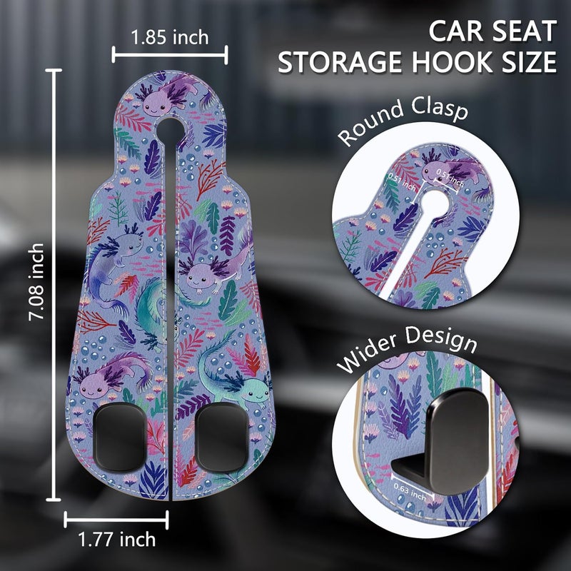 Blusabaca 2PCS Car Seat Back Storage Headrest Hooks, Cute Axolotl Purse Holder Bags Hanger, PU Leather Double Metal Hook for Backseat Organizer, Women Car Accessories Organization - Image 5